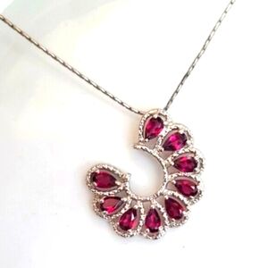 Beautiful Sterling Silver 925 Vintage Red Garnet Necklace Swirl unique